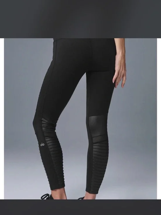 ALO Yoga Black High-Waist Moto Ribbed Leggings - Picture 2 of 7